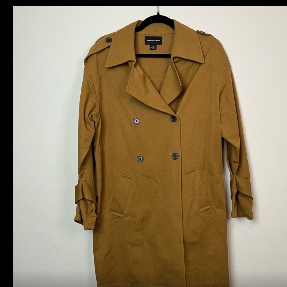 Something Navy Camel Tan Easy Oversize Trench Coat Size XXS Women - Picture 2 of 7